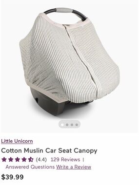 Cotton Muslin Car Seat Canopy - Gray Stripes